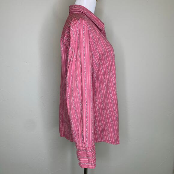 Vintage Cotton Floral Stripe Button Up Ruffle Pintucking Sz XL - Picture 4 of 9